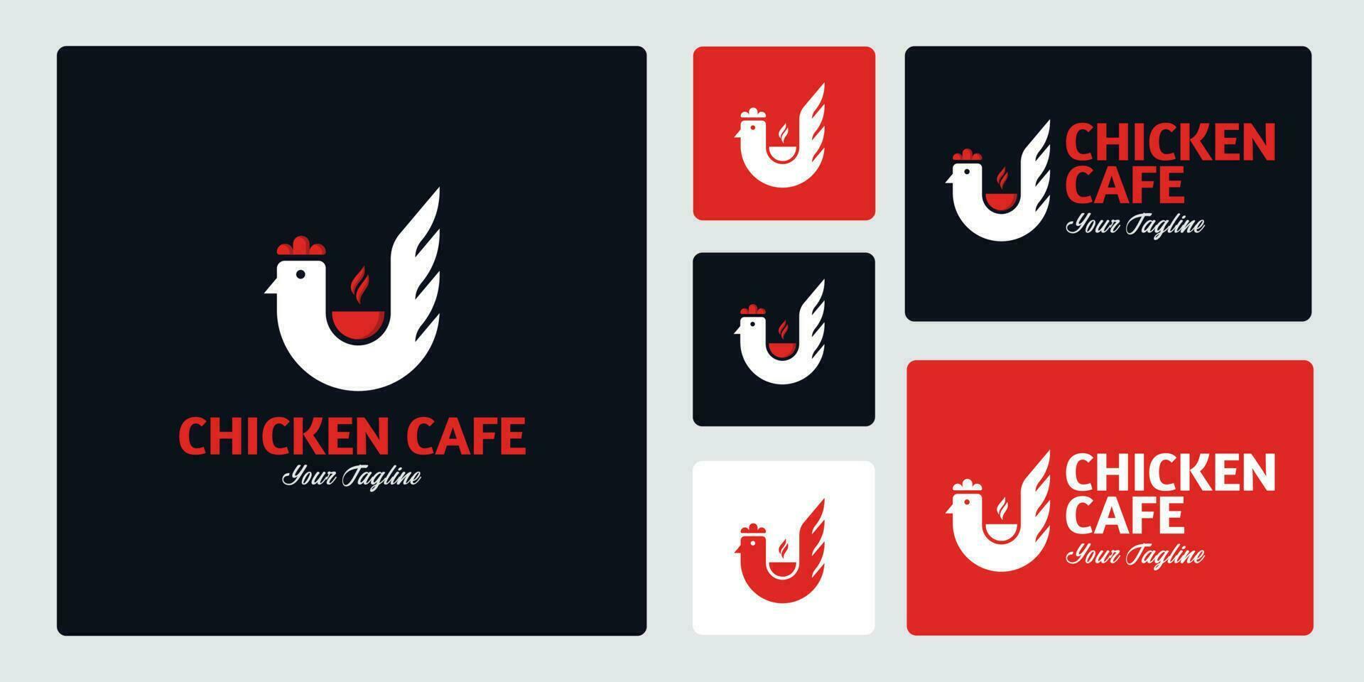 The Unique Chicken Cafe Logo is a combination of a Chicken Shape and a Coffee Cup, This Logo Can be Used for Coffee Shops, Cafes, Restaurants, or Other Brands with a Chicken Theme. vector
