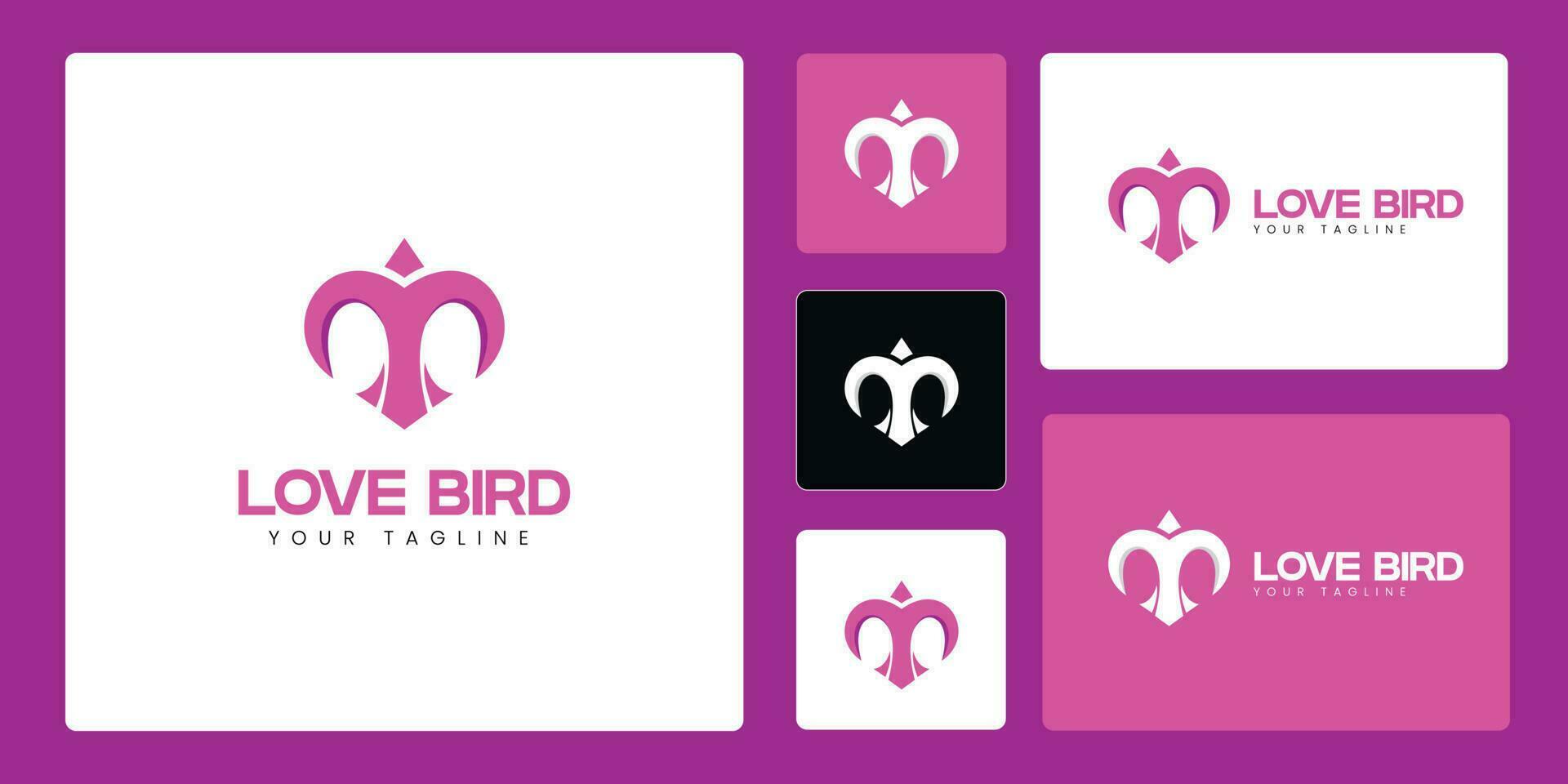 periquito logo con un combinación de aves y un corazón símbolo y rosado color. vector