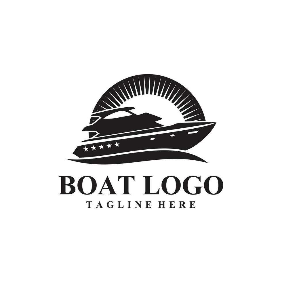 Boat logo with moon illustration vector