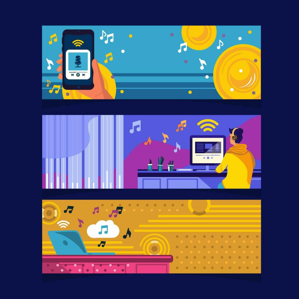Dynamic Music Streaming Banner Set vector