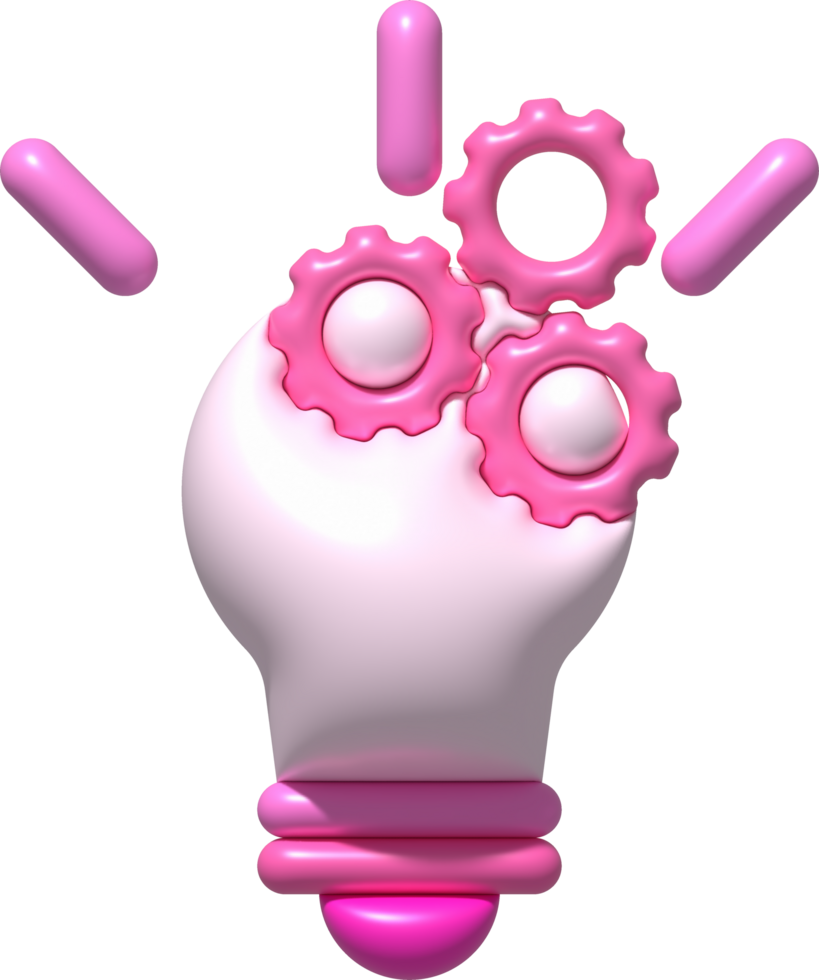 illustration 3d, light bulb and gears work idea concept png