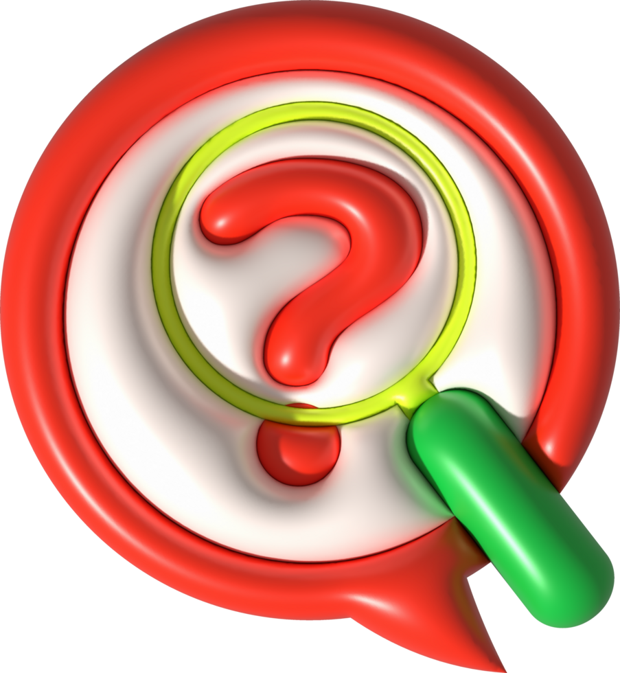 illustration 3D. Magnifying glass on question icon. The concept of searching for desired question png
