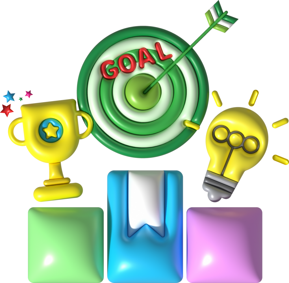 illustration 3d. magnifying glass and target icon goal concept idea leads to success png