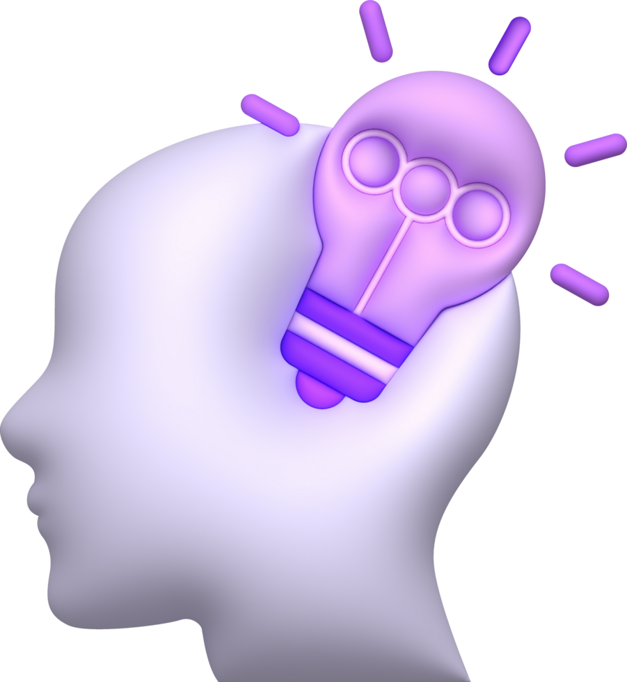 illustration 3D, a light bulb on the head work idea concept png