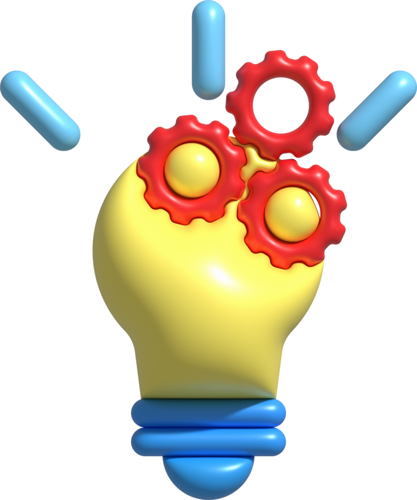 illustration 3d, light bulb and gears work idea concept png