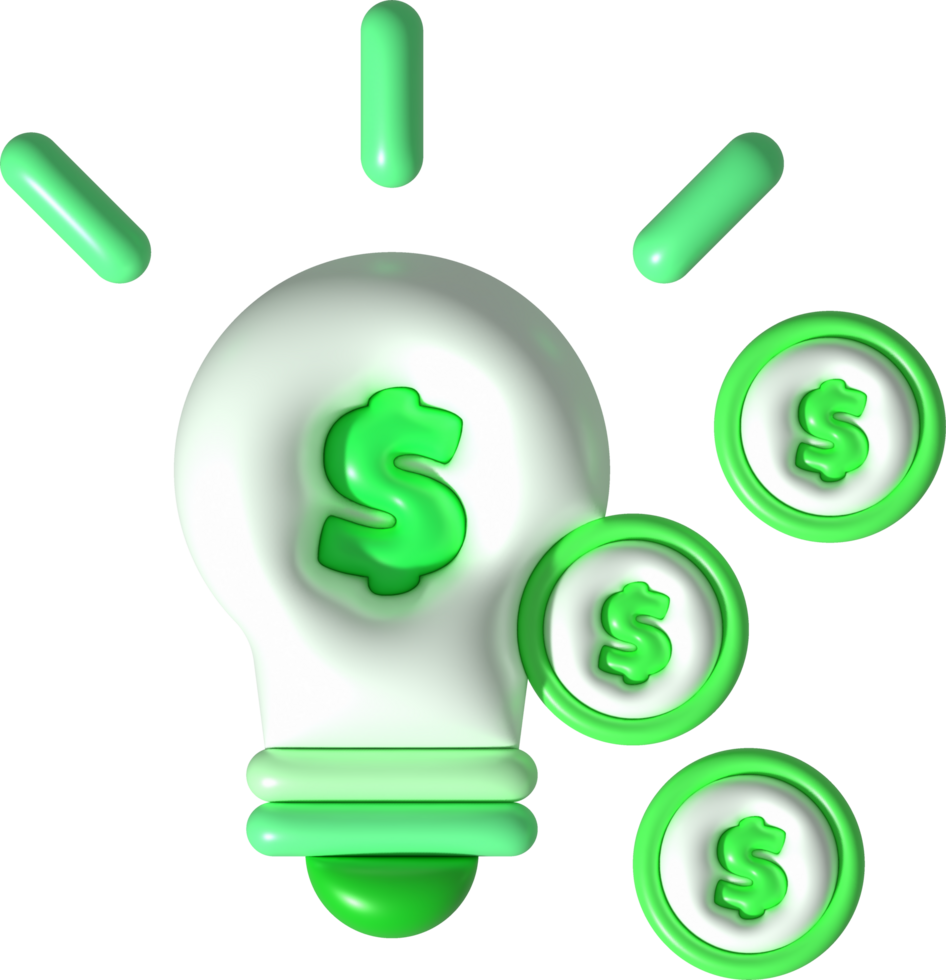 illustration 3d light bulb and money dollar Idea concept of making money or saving money. png