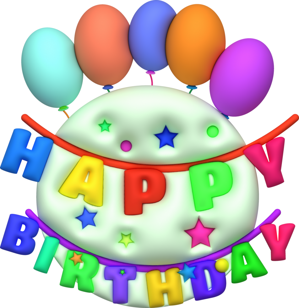 illustration 3D. Happy birthday word icon and colorful balloons. png