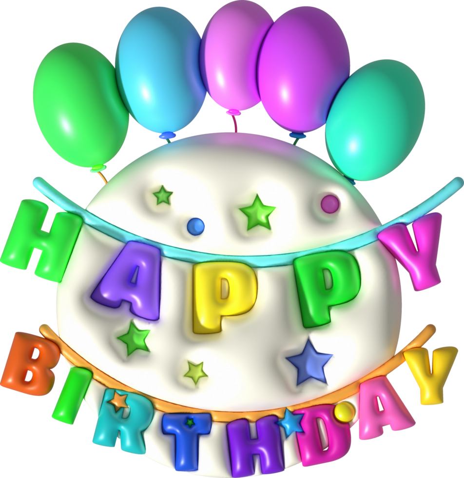 illustration 3D. Happy birthday word icon and colorful balloons. png