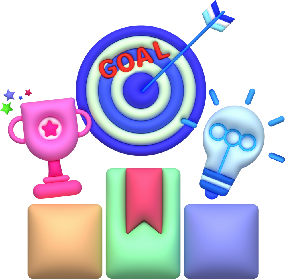 ilustración 3d. aumentador vaso y objetivo icono objetivo concepto idea Guías a éxito png