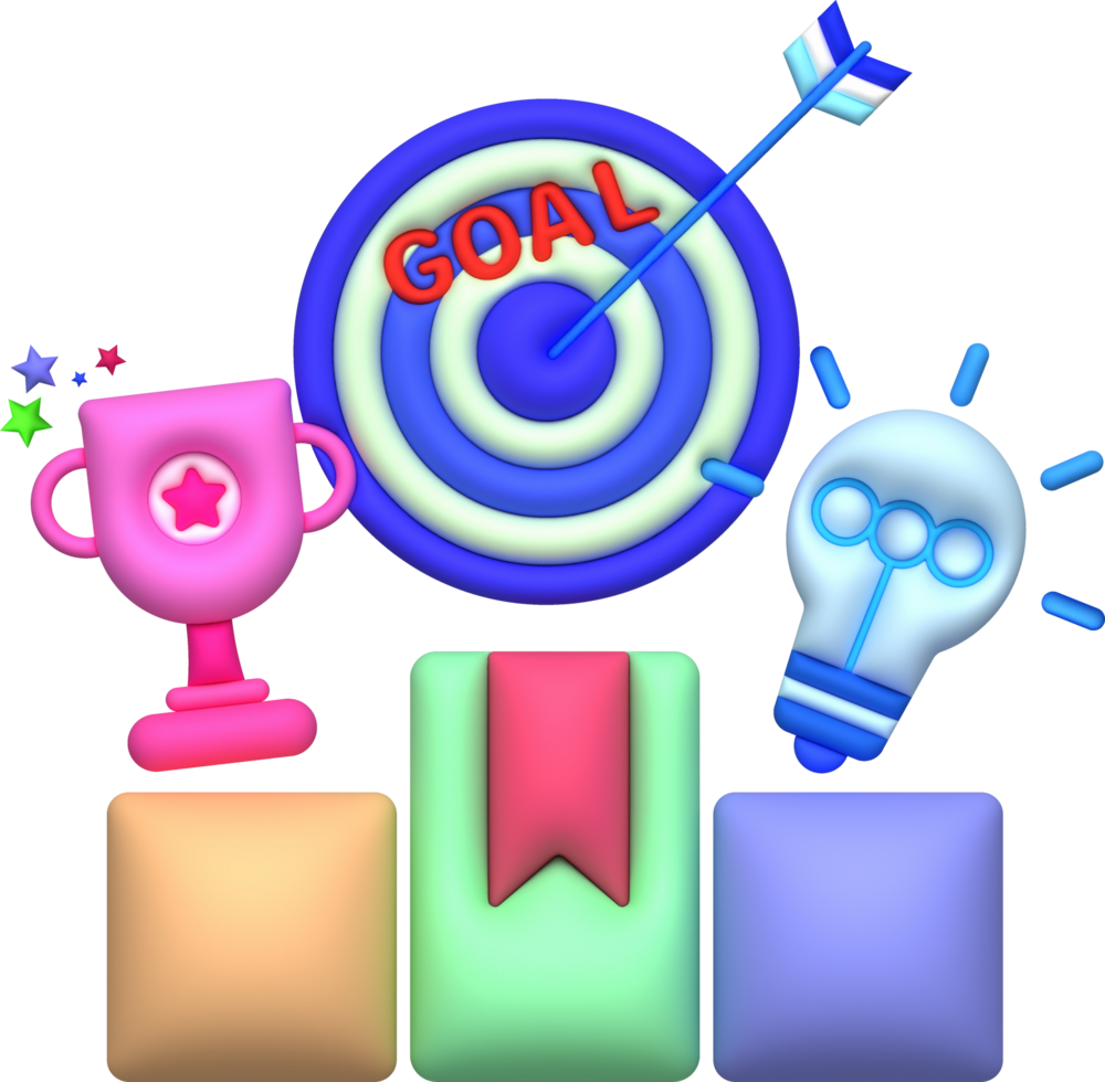 illustration 3d. magnifying glass and target icon goal concept idea leads to success png