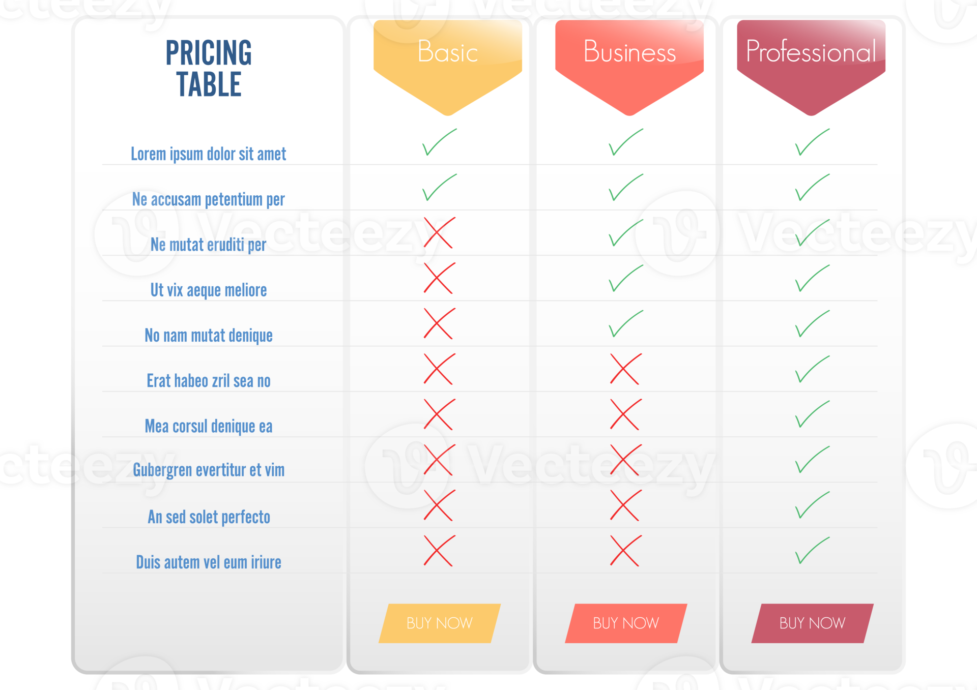Comparison pricing list. Comparing price or product plan chart compare ...