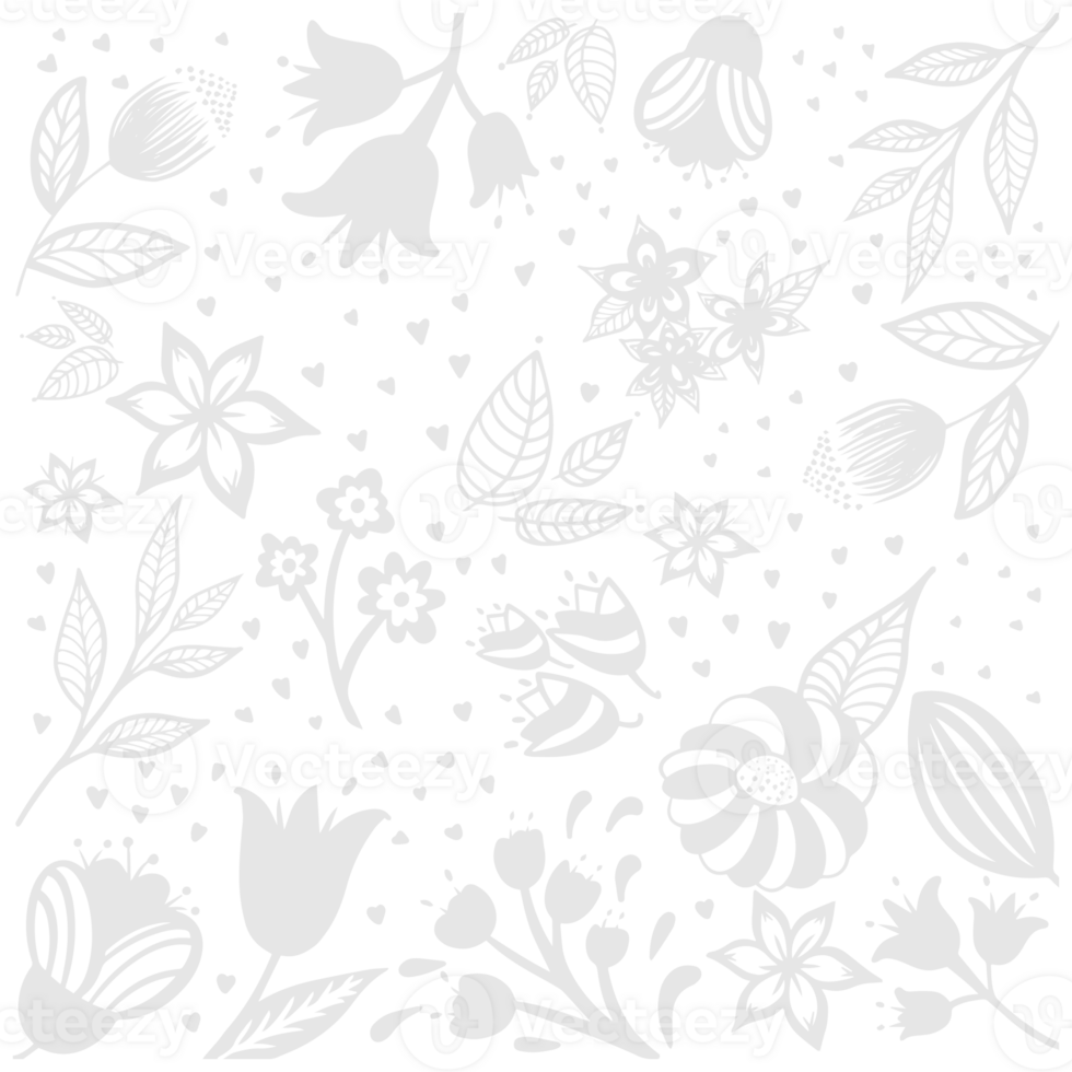 Flowers seamless pattern. White silhouettes flowers, leafs, branches png