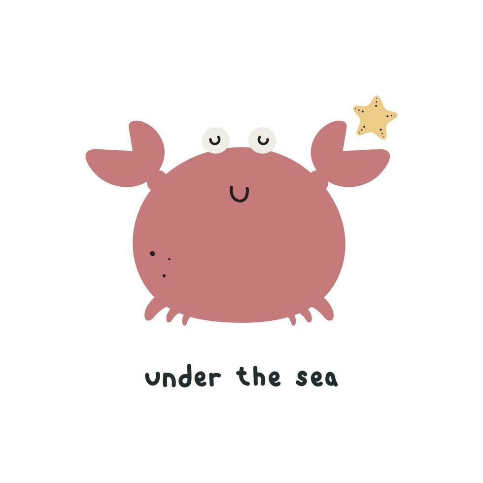 Vector print with cute crab. For posters, banners, books, printing on the pack, clothes, fabric, wallpaper, textile or dishes.