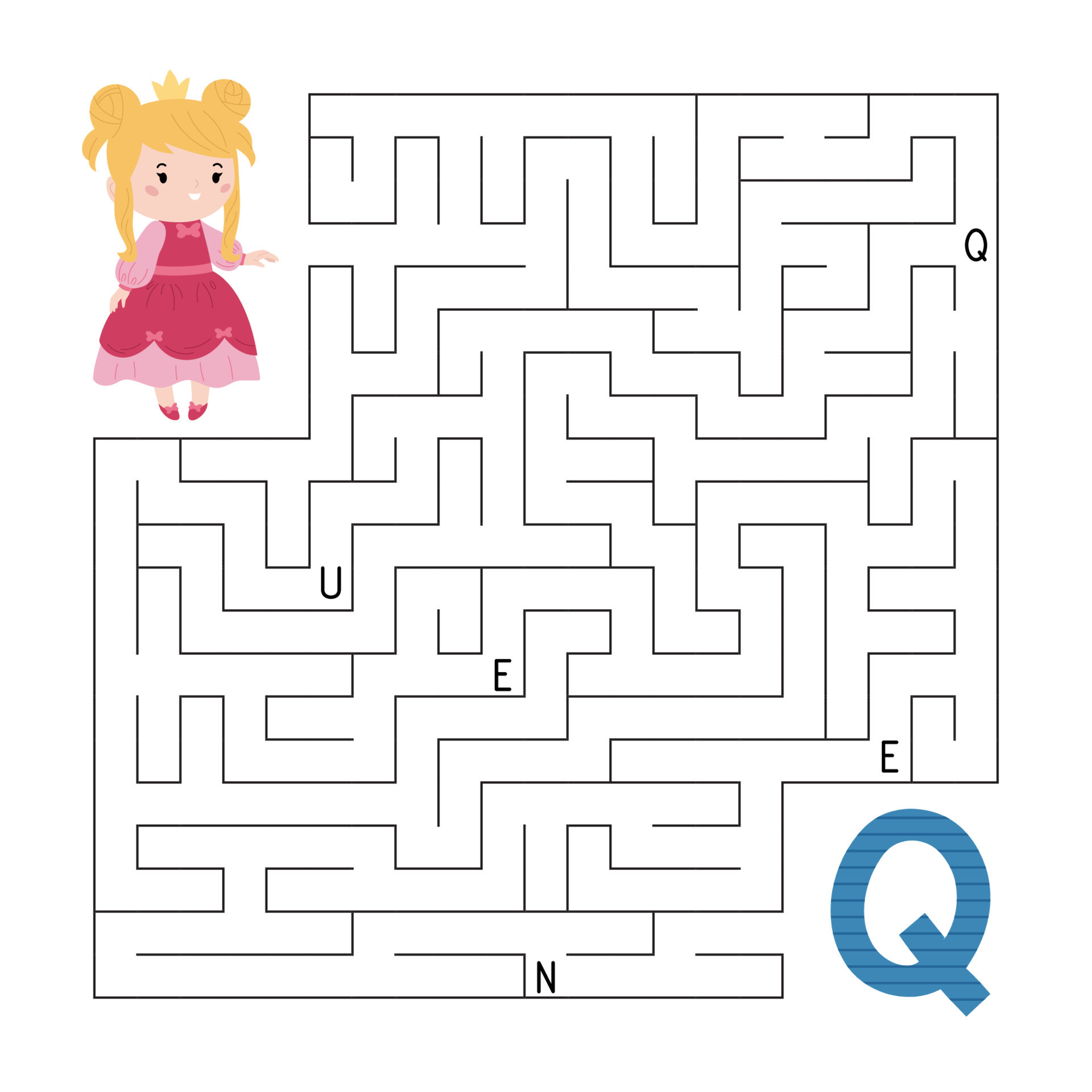 ABC maze game. Educational puzzle for children. Labyrinth with letters