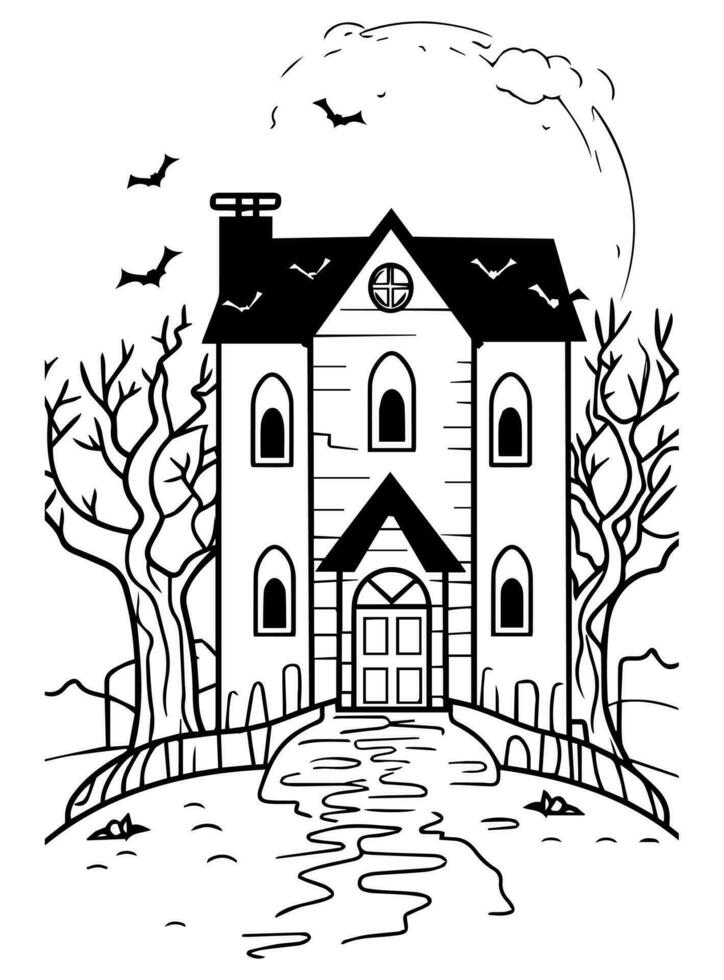 Halloween landscape kids coloring page vector