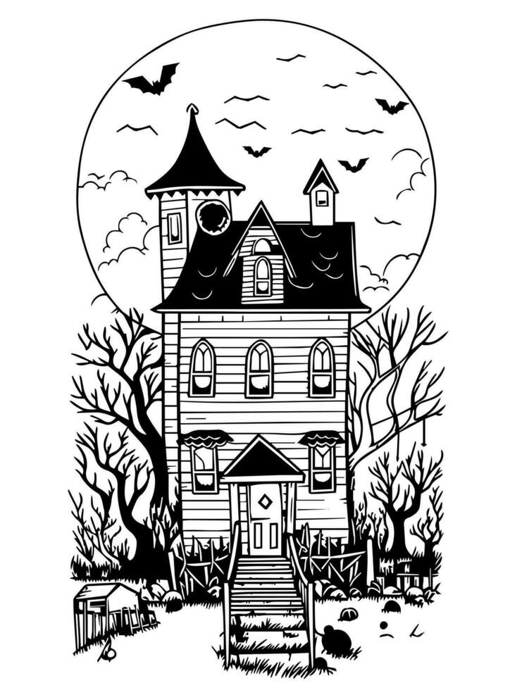 Halloween landscape kids coloring page vector