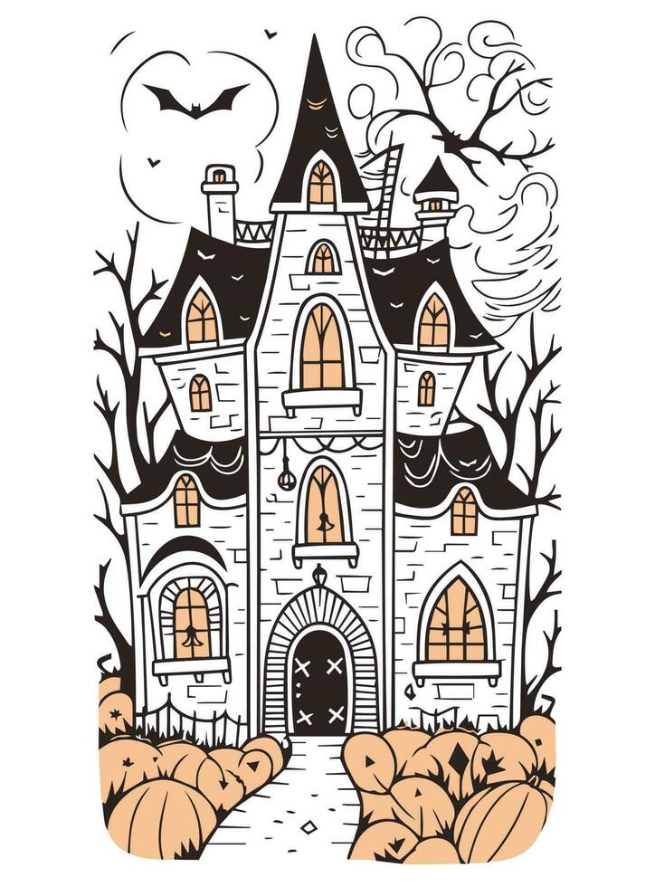 Halloween landscape kids coloring page vector