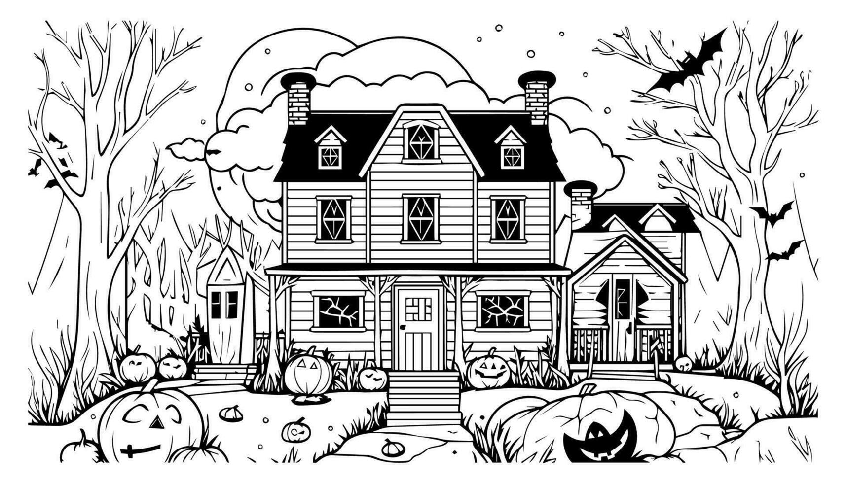 Halloween landscape kids coloring page vector