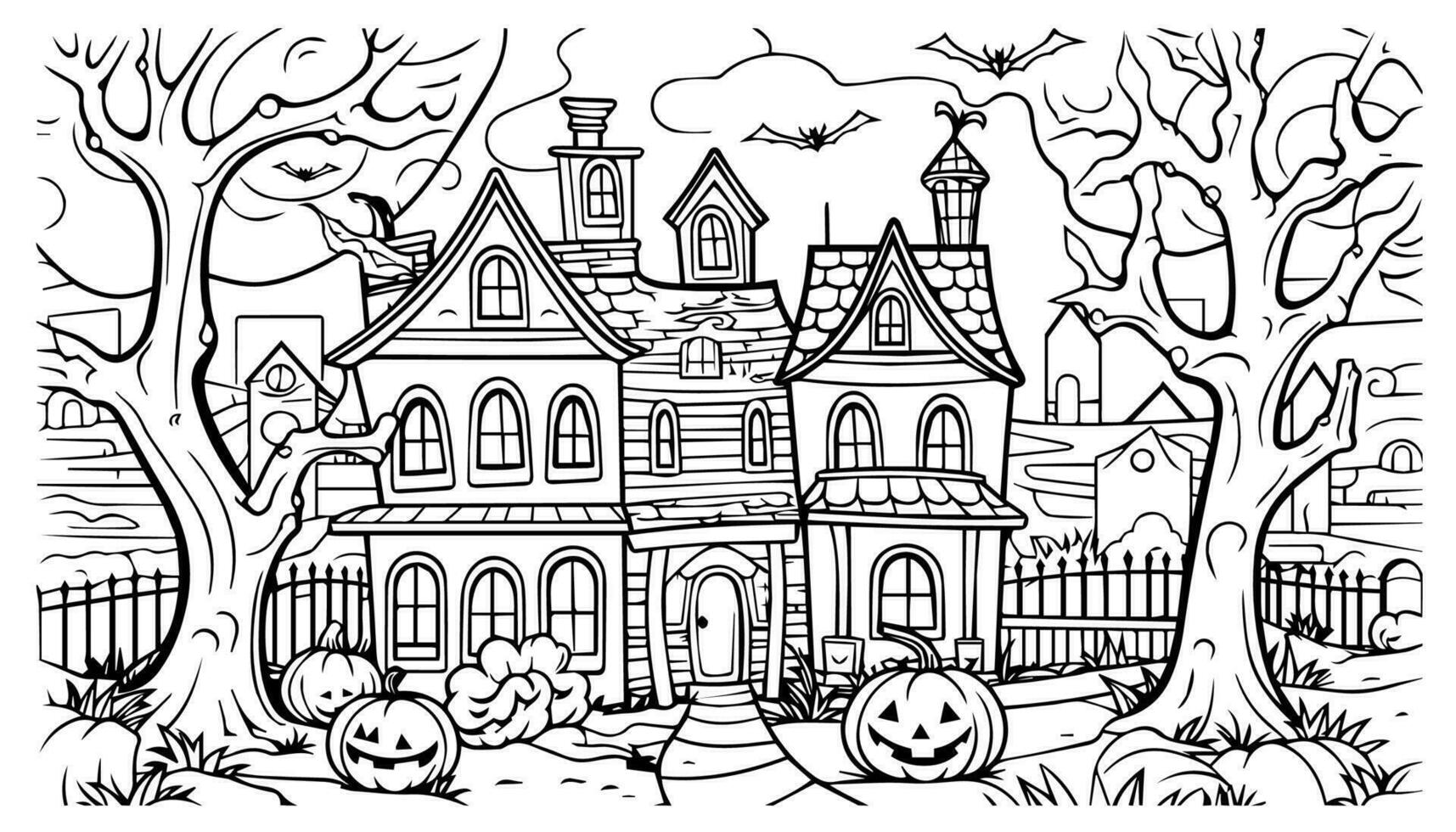 Halloween landscape kids coloring page vector