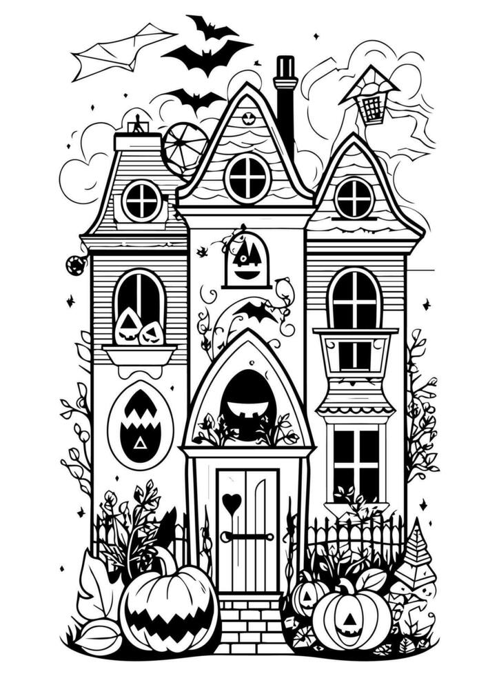 Halloween landscape kids coloring page vector