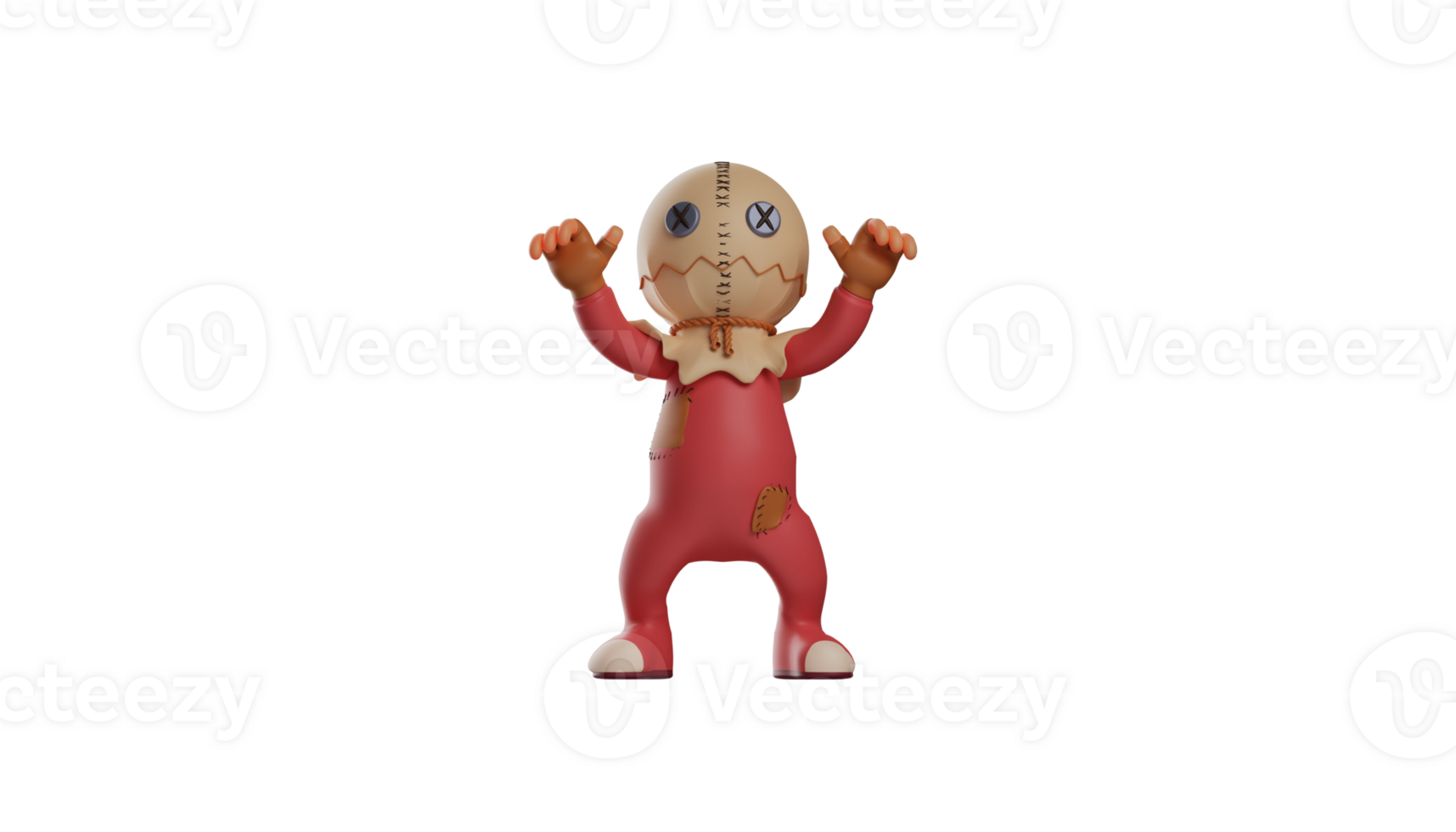 3D illustration. Spooky Trick r Treat 3D Cartoon Character. Trick r Treat stood up and showed a zombie pose. Trick r Treat is playing and playing as a zombie. 3d cartoon character png