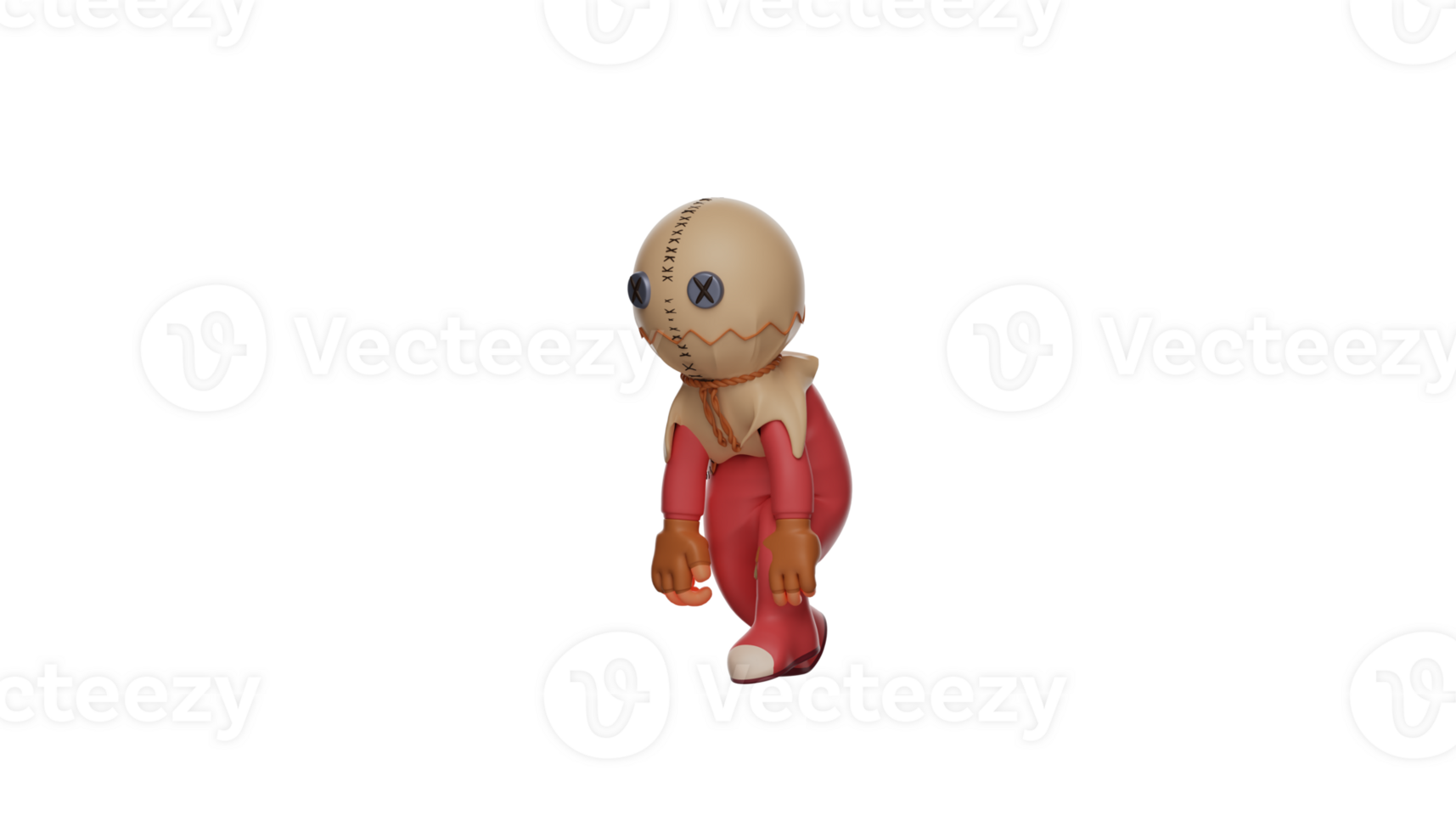 3D illustration. Fatigue Trick r Treat 3D Cartoon Character. Trick r Treat walks with a slight bow. Trick r Treat showed an exhausted expression. 3d cartoon character png