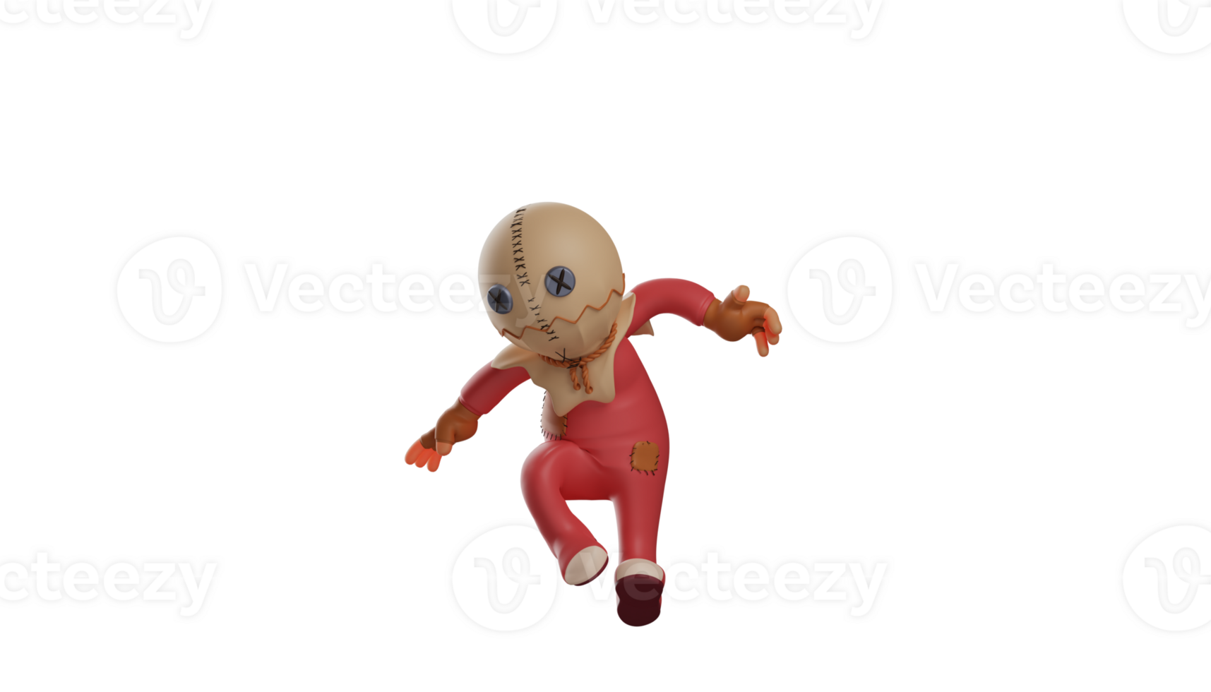 3D illustration. Trick r Treat 3D Cartoon Character. Trick r Treat with a flying pose. Trick r Treat looks so sad. Trick r Treat is fighting his enemy. 3d cartoon character png