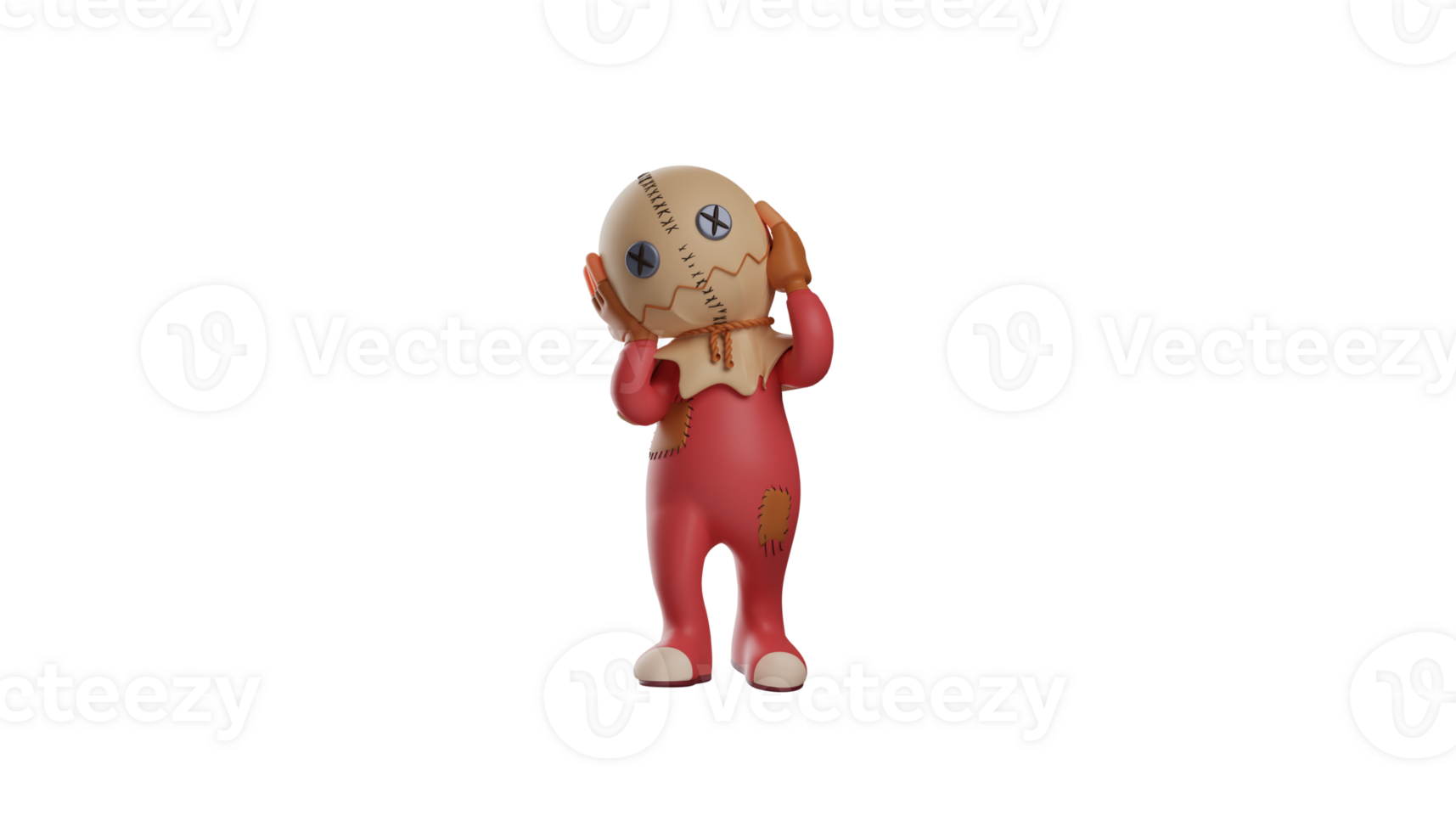 3D illustration. Dizzy Trick r Treat 3D Cartoon Character. Trick r Treat holds the head with both hands. Trick r Treat looks like he's feeling a headache. 3d cartoon character png