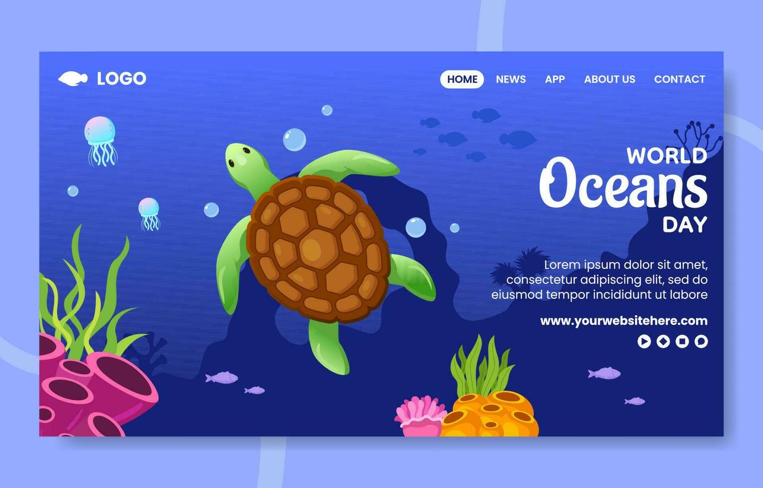 World Oceans Day Social Media Landing Page Flat Cartoon Hand Drawn Template Illustration vector