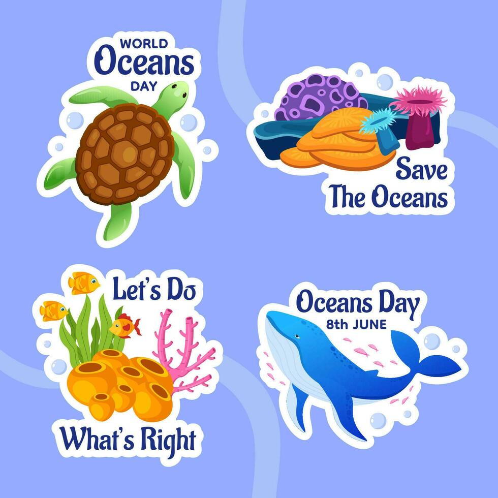 World Oceans Day Label Flat Cartoon Hand Drawn Templates Background Illustration vector