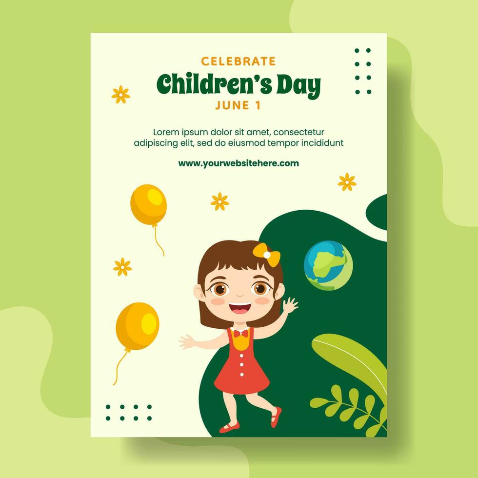 Happy Children Day Vertical Poster Flat Cartoon Hand Drawn Templates Background Illustration vector