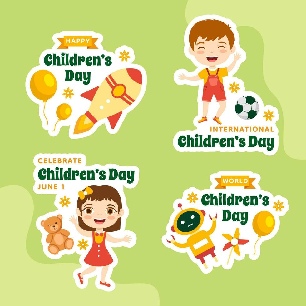 Happy Children Day Label Flat Cartoon Hand Drawn Templates Background Illustration vector