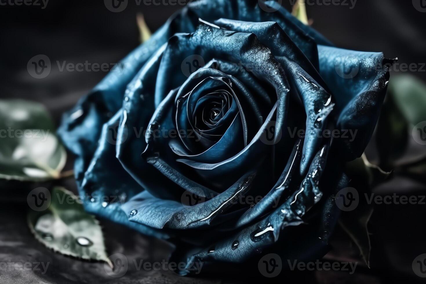 Beautiful high contrast indigo blue and black rose on a bright background. photo