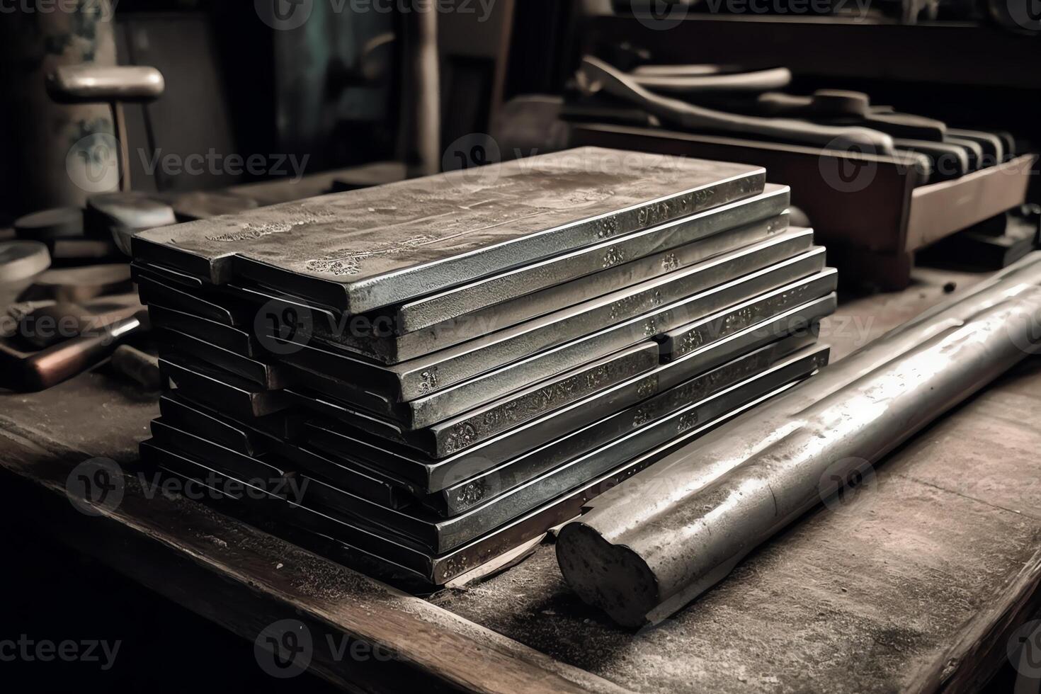 A stack of metal bars sitting on top of a table. photo
