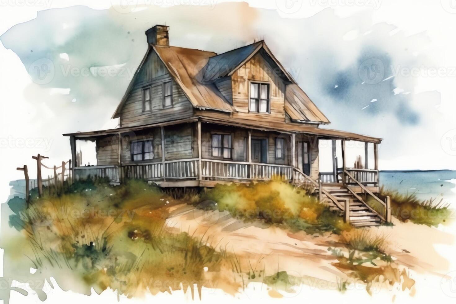 Cottage watercolor hand drawn. photo