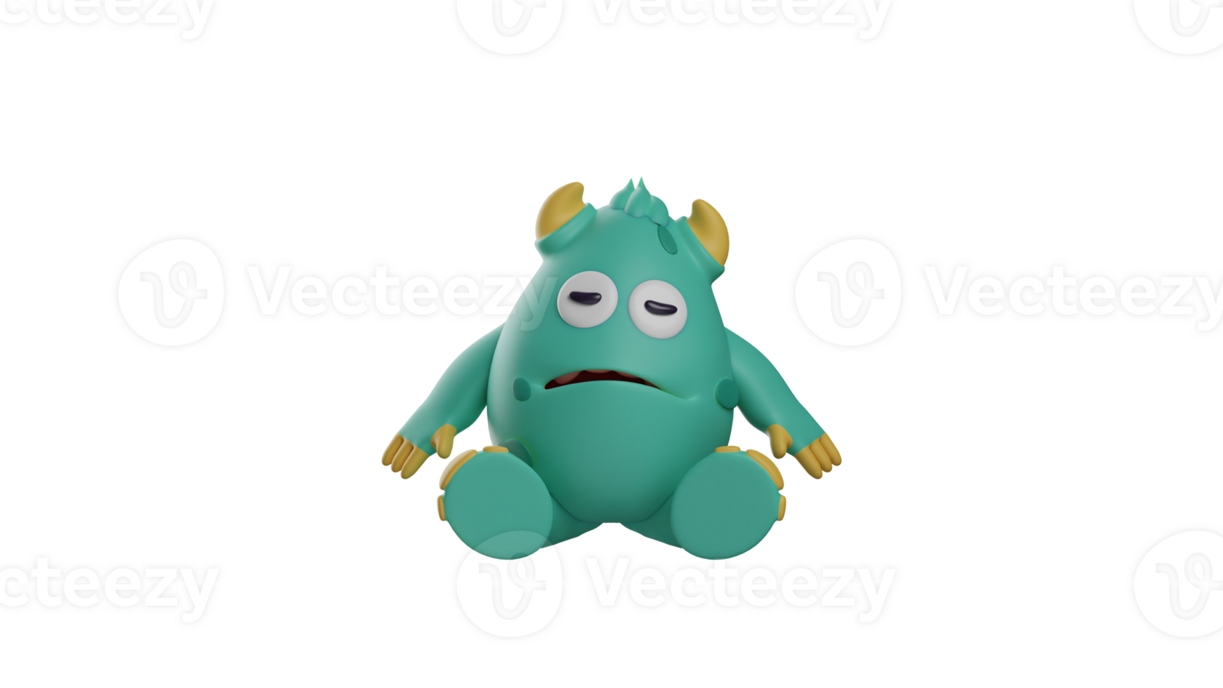 3D illustration. Tired Monster 3D Cartoon Character. Monster sat down and showed an exhausted expression. Little monster is taking a break from his hectic activities. 3d cartoon character png