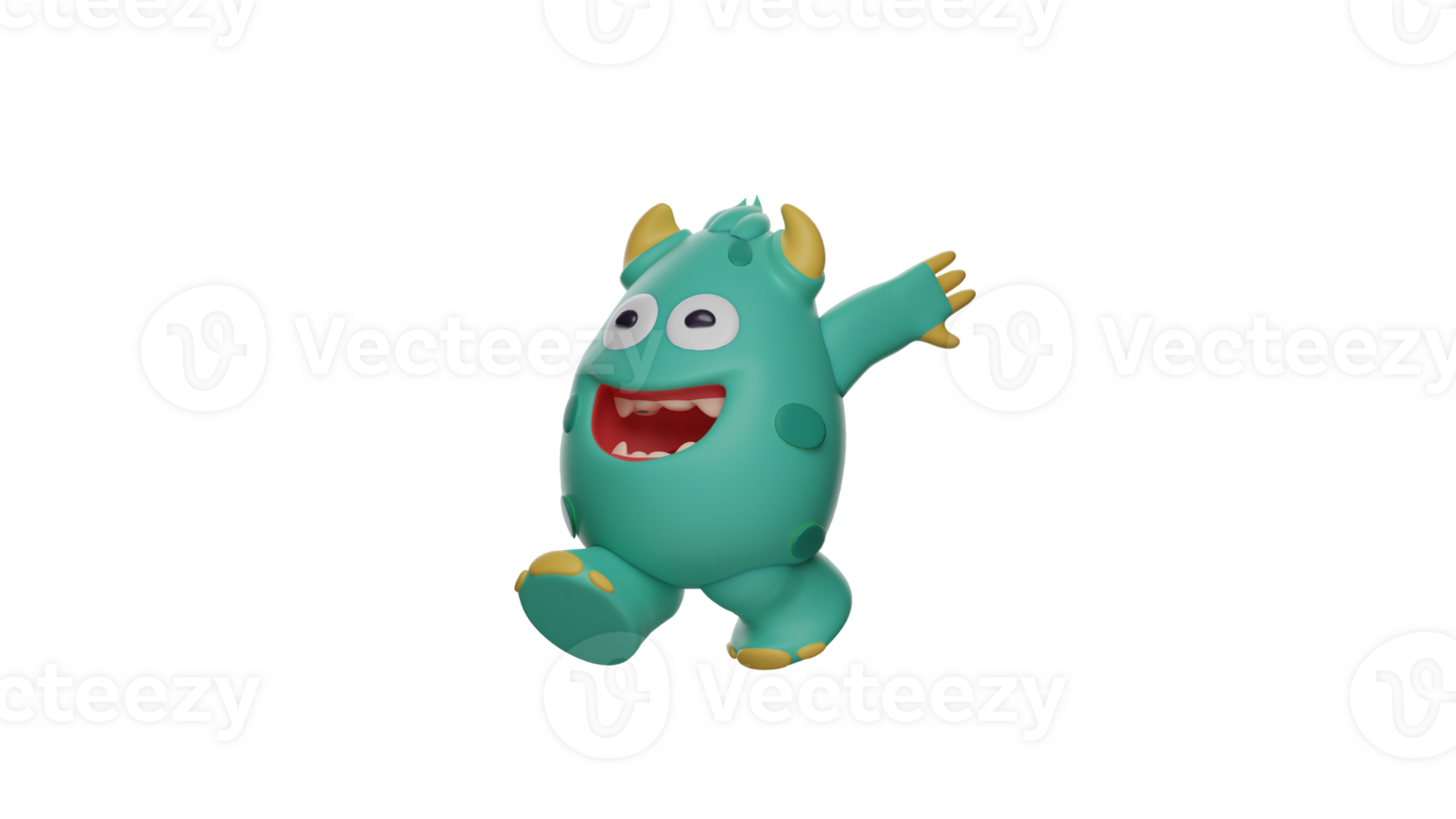 3D illustration. Unique Monster 3D Cartoon Character. Monster ran and put his hands behind his back. Happy monster is playing run. 3d cartoon character png