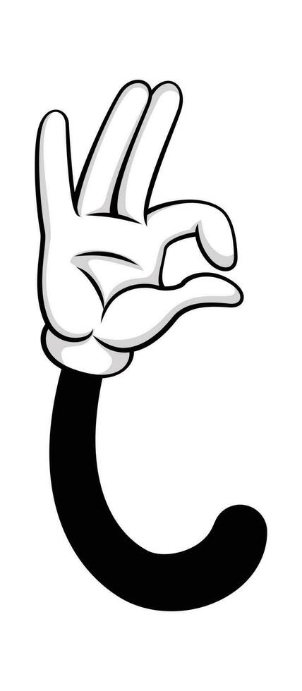 Hand sign ok or all right, cartoon arm vector