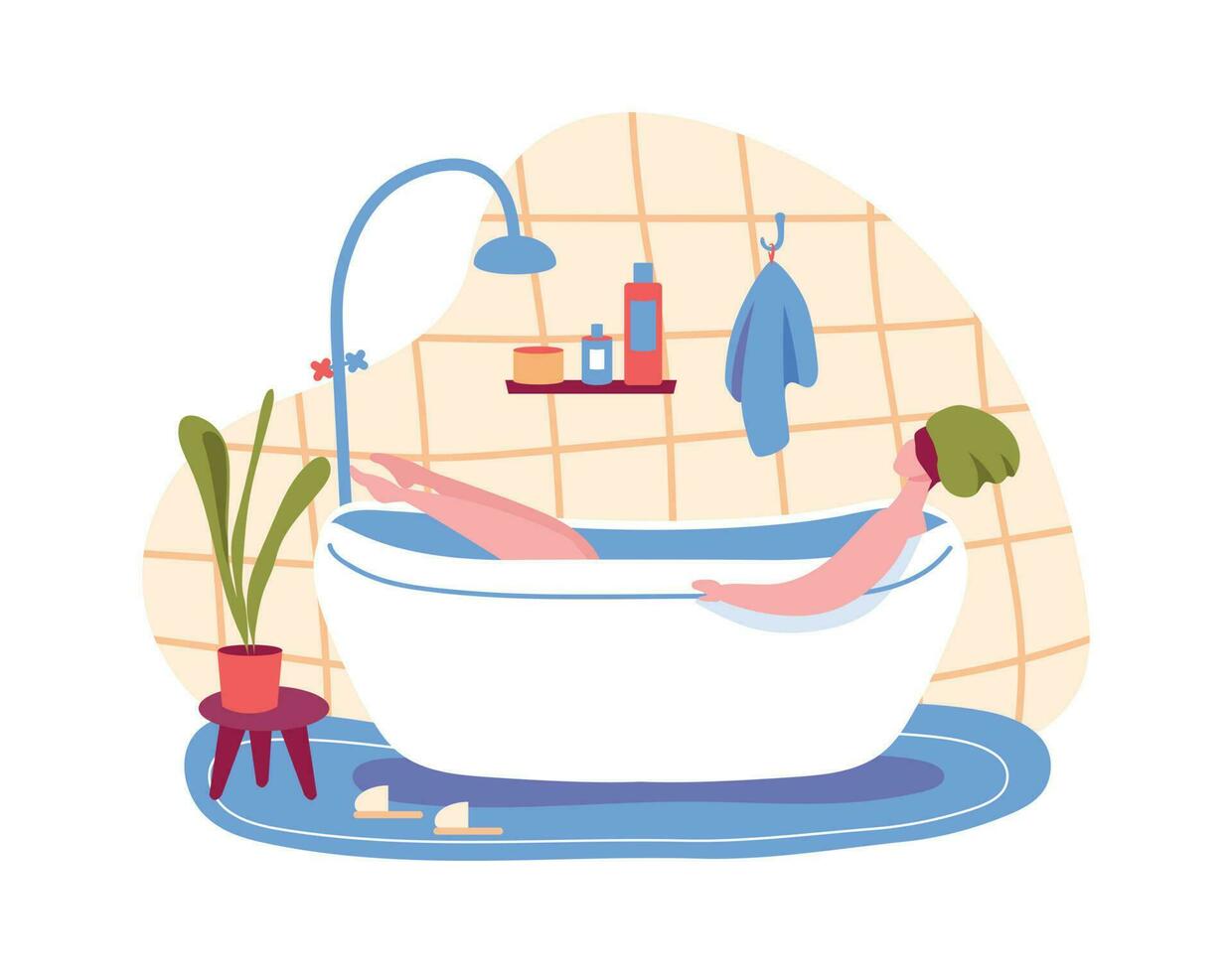 Woman taking bath, relax and enjoy after work day vector