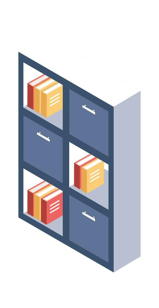 Isometric office bookcase 3d for interior, modern furniture vector