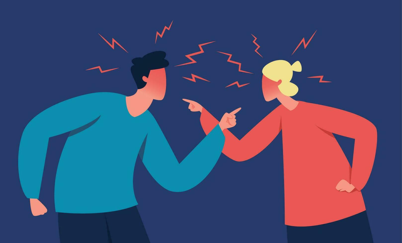 Angry couple shouting at each other, marriage problems. People quarrel, wife and husband arguing, family conflict vector illustration