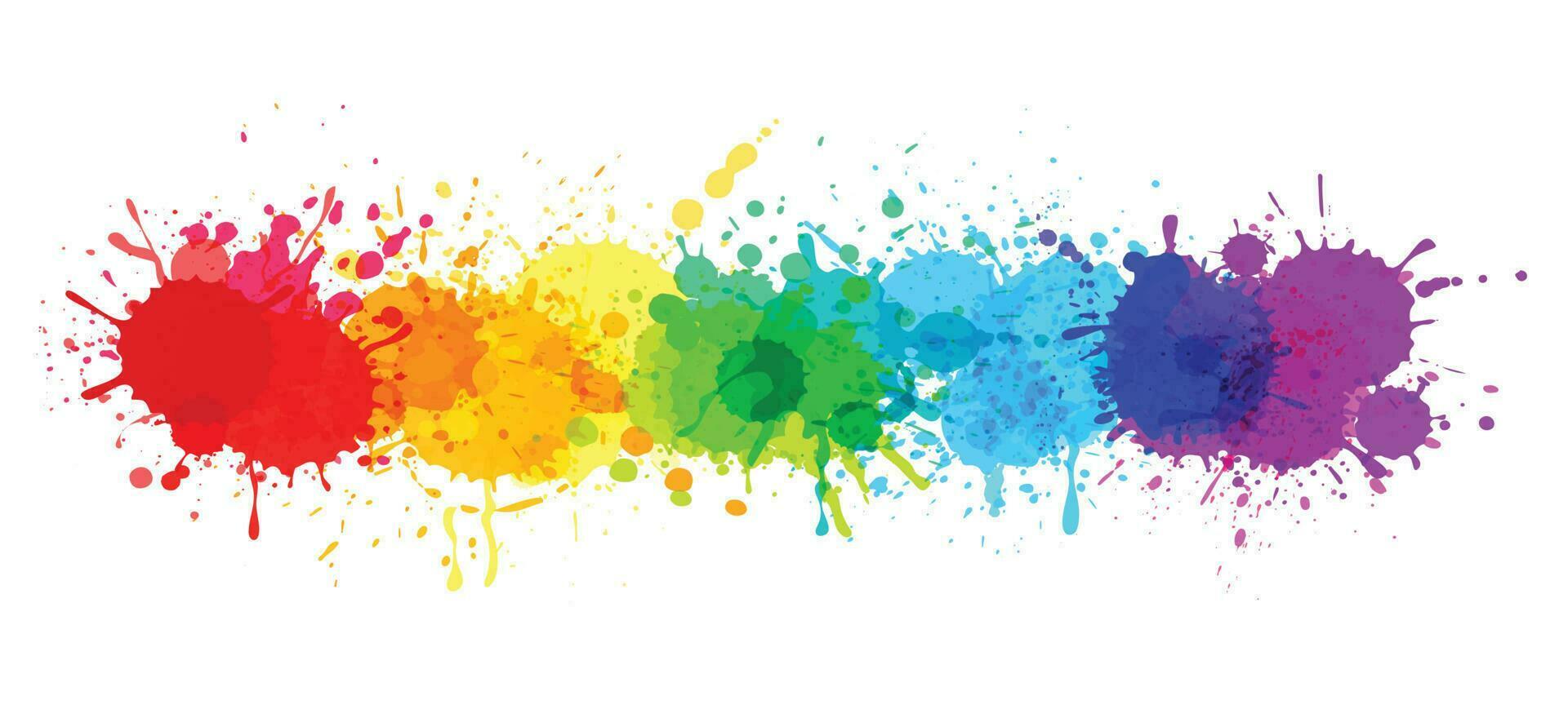 Paint splatter banner, rainbow watercolor paint stains. Colorful splattered spray paints, abstract color ink explosion vector background