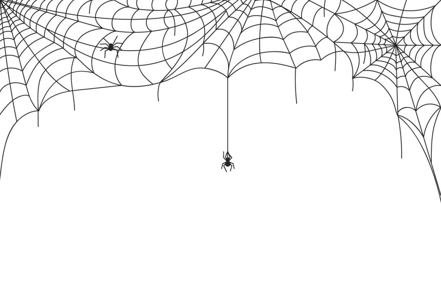 Víspera de Todos los Santos araña web borde, escalofriante telarañas con colgando arañas de miedo webs marco decoración, telaraña silueta vector antecedentes