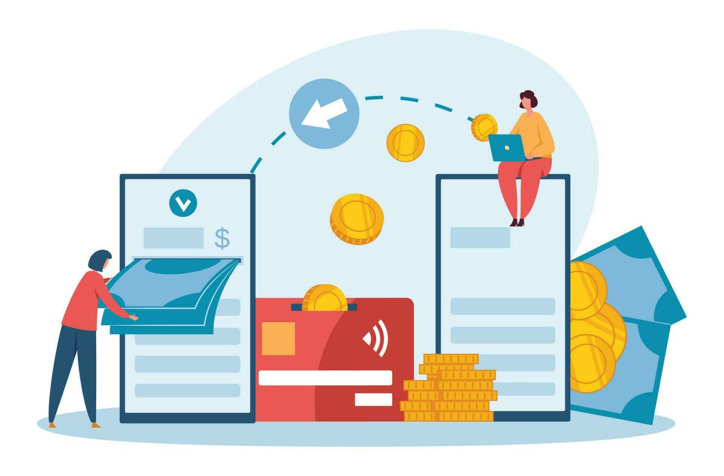 Mobile money transactions, transfer cash in internet banking vector