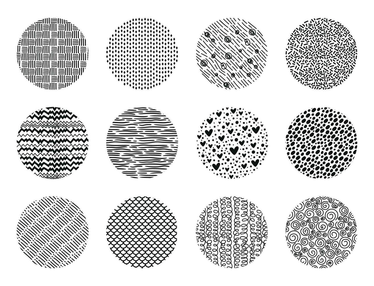 mano dibujado circulo Escribiendo texturas, resumen redondo forma garabatos bosquejo modelo antecedentes garabatos con puntos o líneas vector textura conjunto