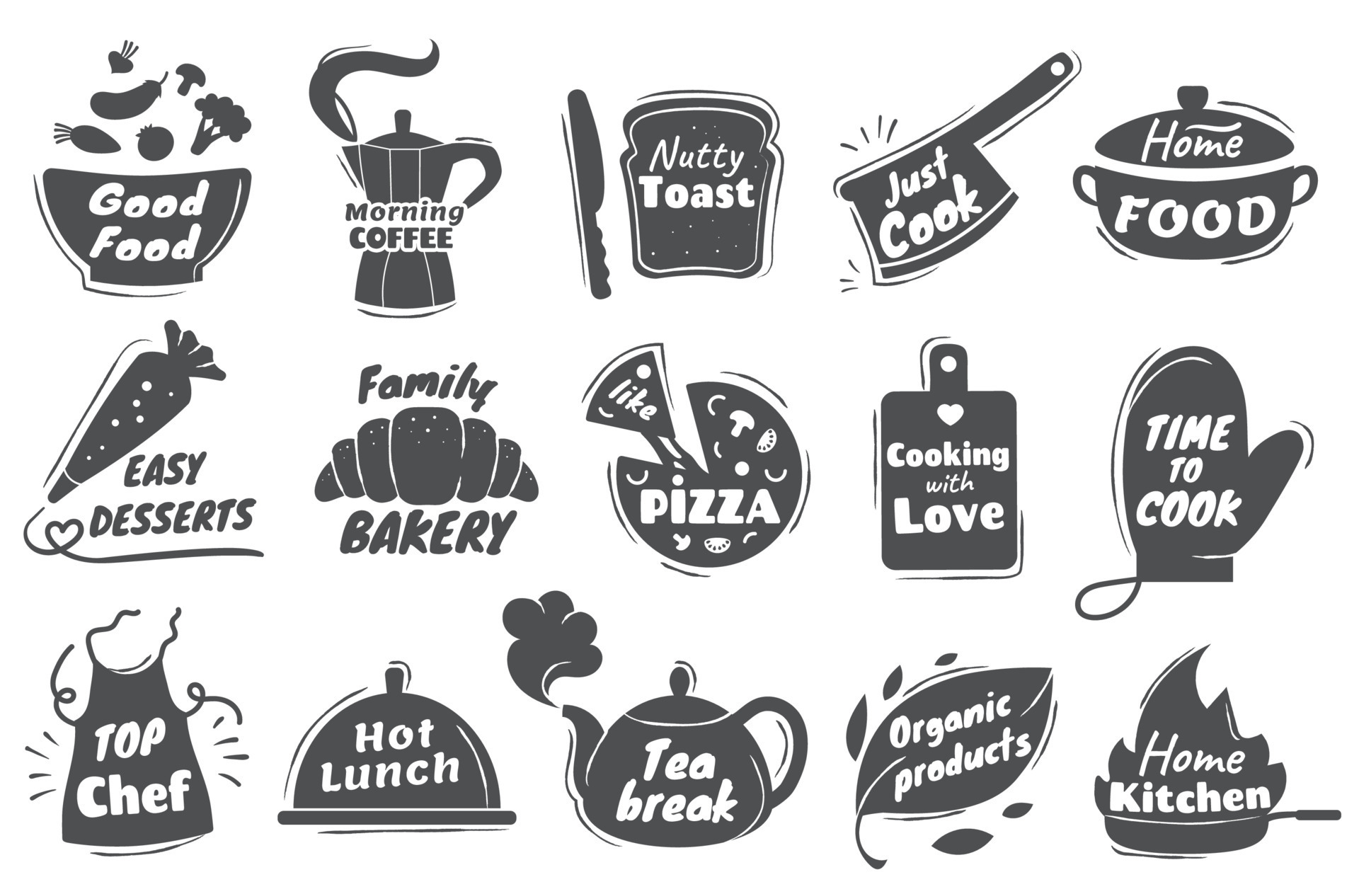 Cooking lettering logo, kitchen utensil emblem, home baking badge