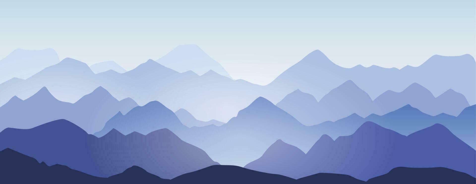 Mountain ridges and hills silhouette landscape background. Abstract morning mountains panorama, beautiful nature scene vector illustration