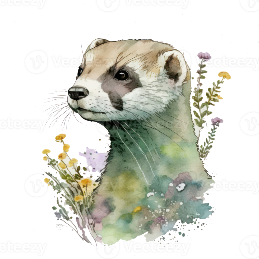 ferret watercolor . AI Generated png
