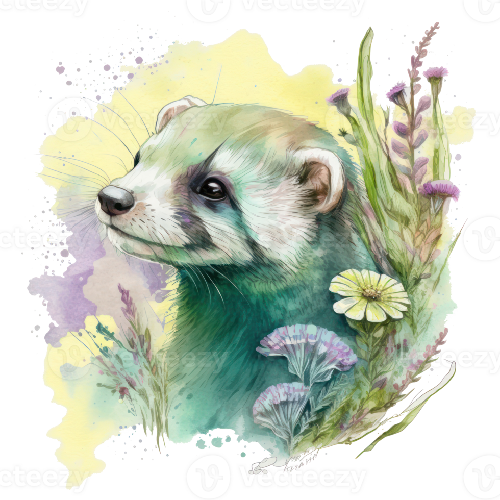 ferret watercolor . AI Generated png