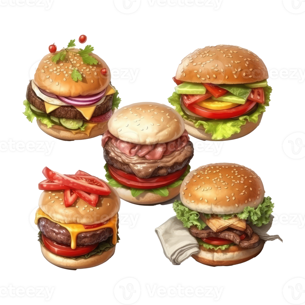 burger with meat, tomato, lettuce, cheese, and sauce . png